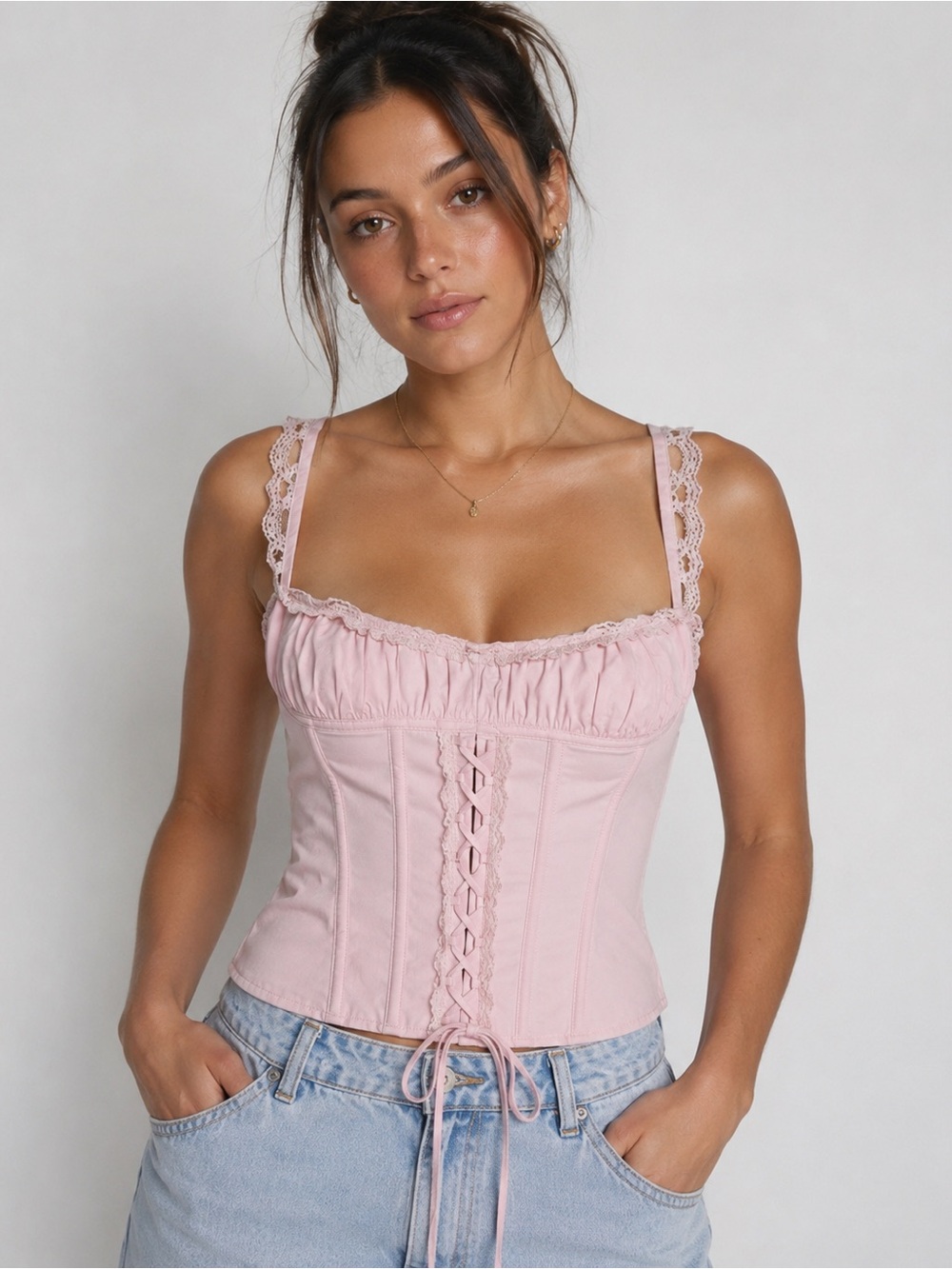 Lounge Lace-Trim Corset Camisole in Light Pink Size 4 NWT